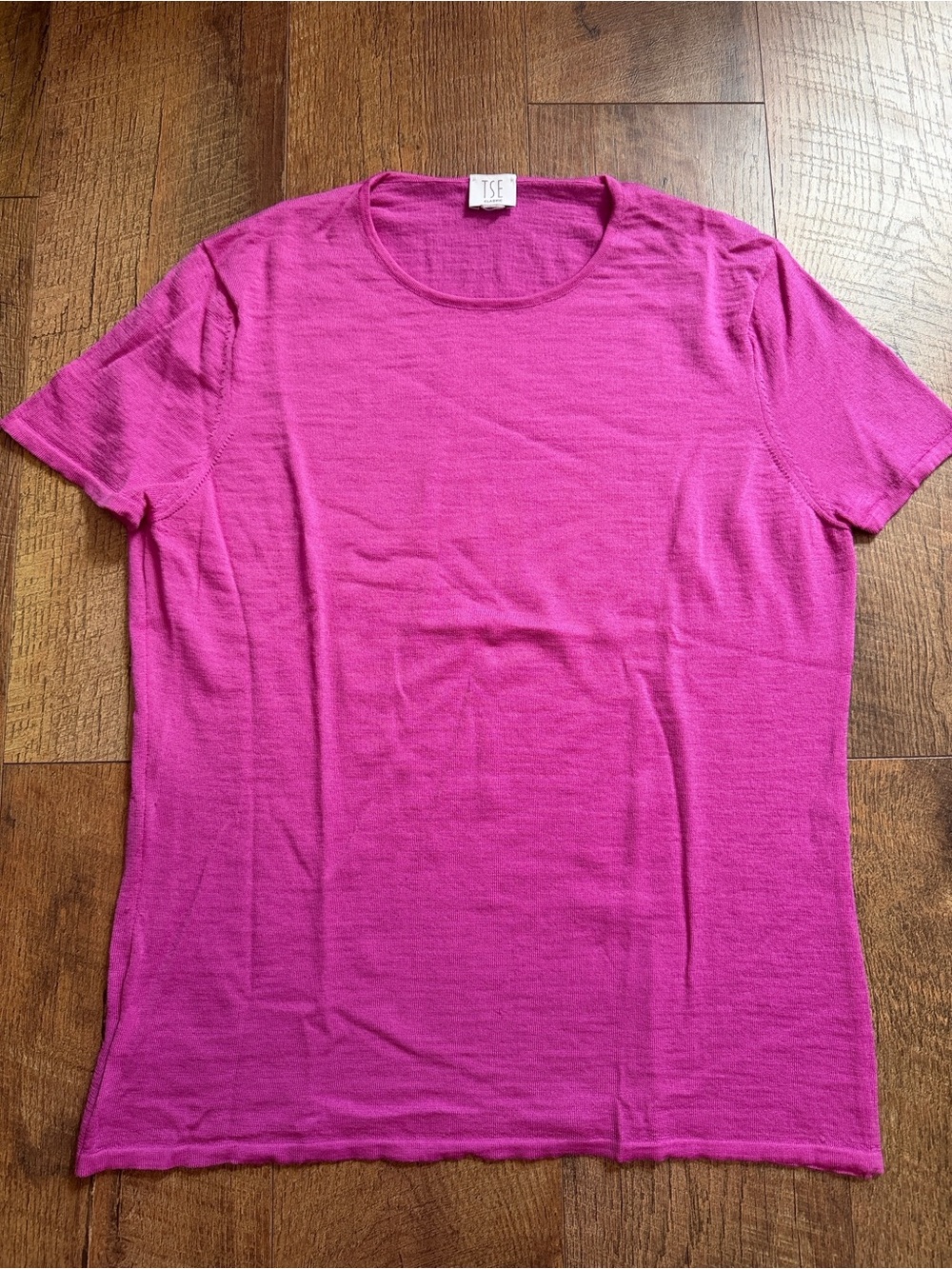 TSE Women's Short Sleeve Crewneck Sweater - Fuchsia Pink